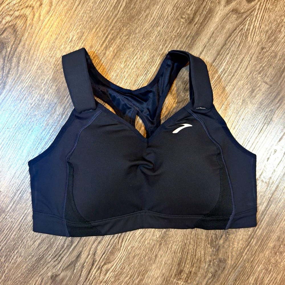 Brooks Women's 36D Black Solid Racerback Sports Bra Hook & Eye Back MPN 350025